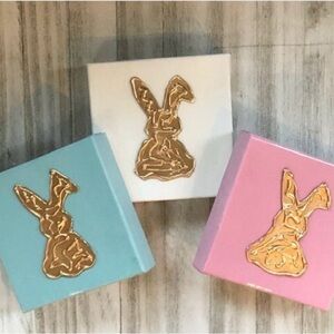 Gold Easter Bunny Painting, Hand Painted Pastel Canvas Art